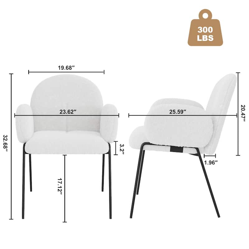 Modern Upholstered Boucle Dining Chair with Armrests
