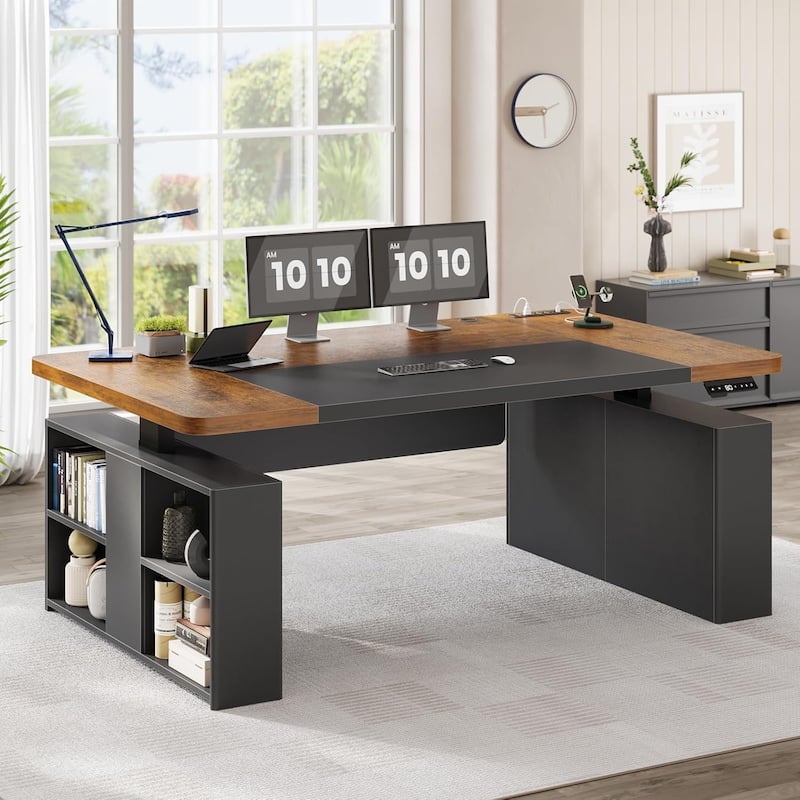 63" Executive Standing Desk Storage Executive Height Adjustable Desk - Rustic Brown