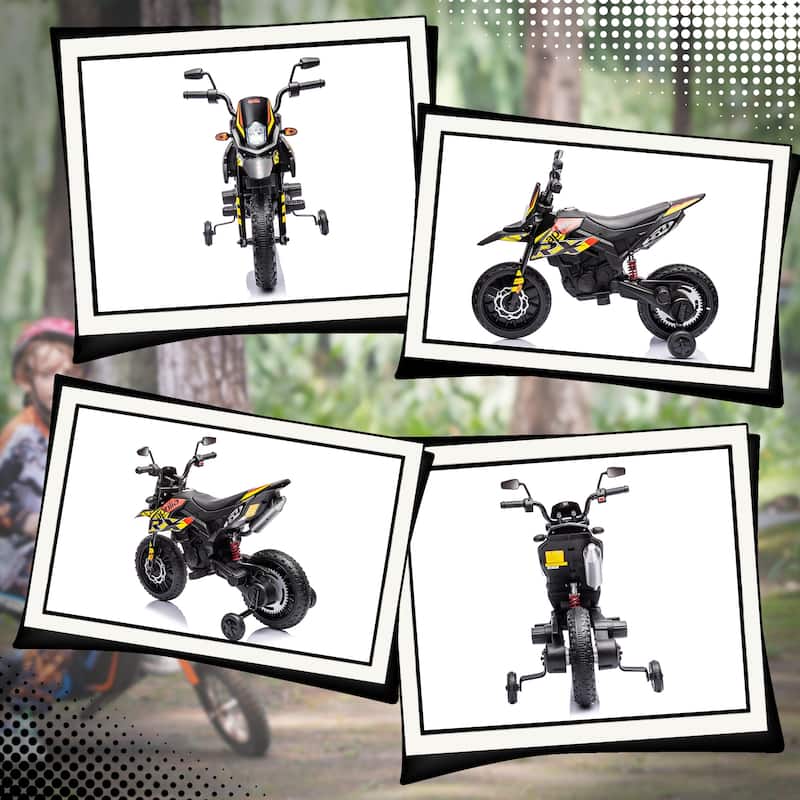 Kids Electric Dirt Bike Ride on Motorcycle with Training Wheels, Yellow Battery Powered Dirt Bike with LED Light