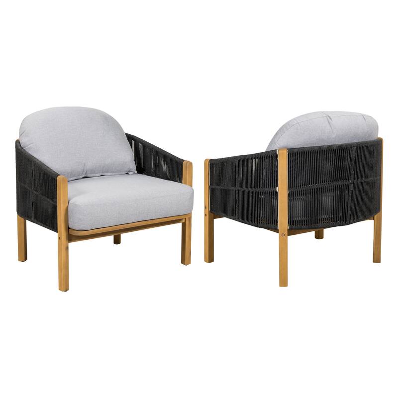 Christopher Knight Home - Ethan Outdoor Wood Club Chair with Rope and Cushion