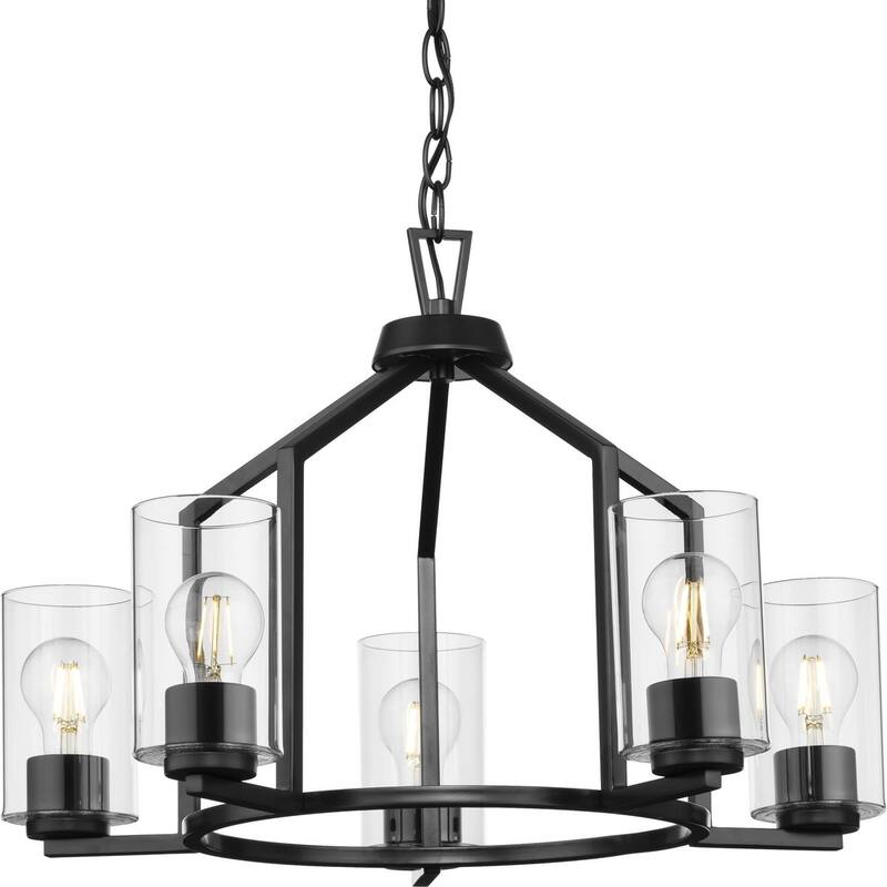 Goodwin Collection Five-Light Matte Black Modern Farmhouse Chandelier - 24 in x 24 in x 15.5 in - 24 in x 24 in x 15.5 in
