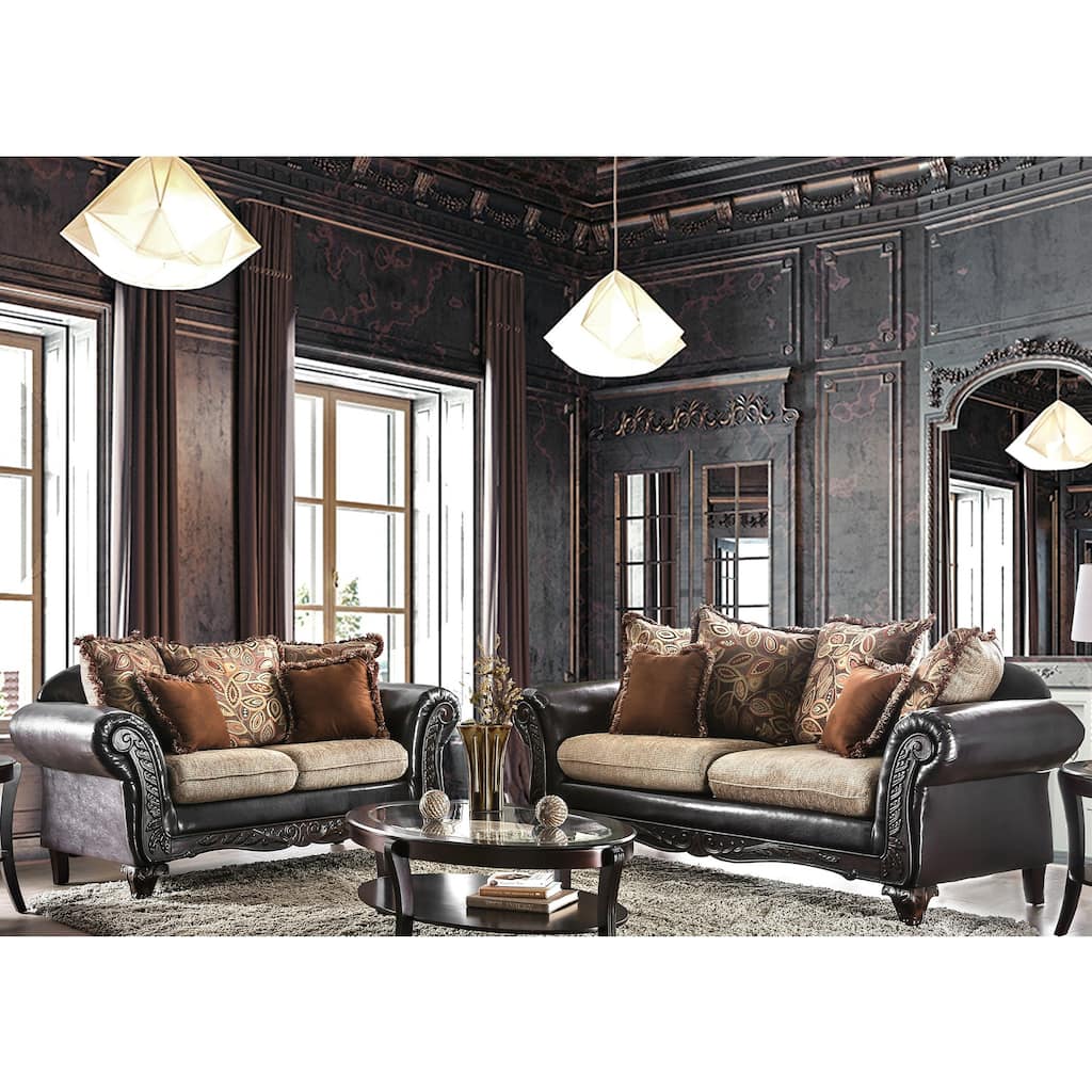 Furniture of America Giva Traditional Mocha Fabric 2-piece Sofa Set