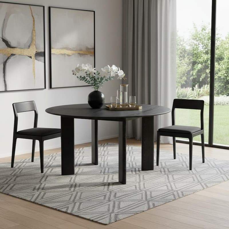 HomeRoots 58" Black Solid Wood Round Top Dining Table - 58.46 in. x 29.72 in. x 58.46 in. - Black - 58.46 in. x 29.72 in.  x 58.46 in.