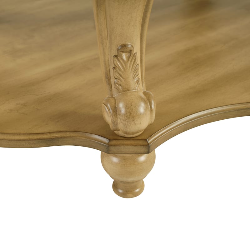 42 Inch Oval Wood Coffee Table with 2-Tier Open Shelf