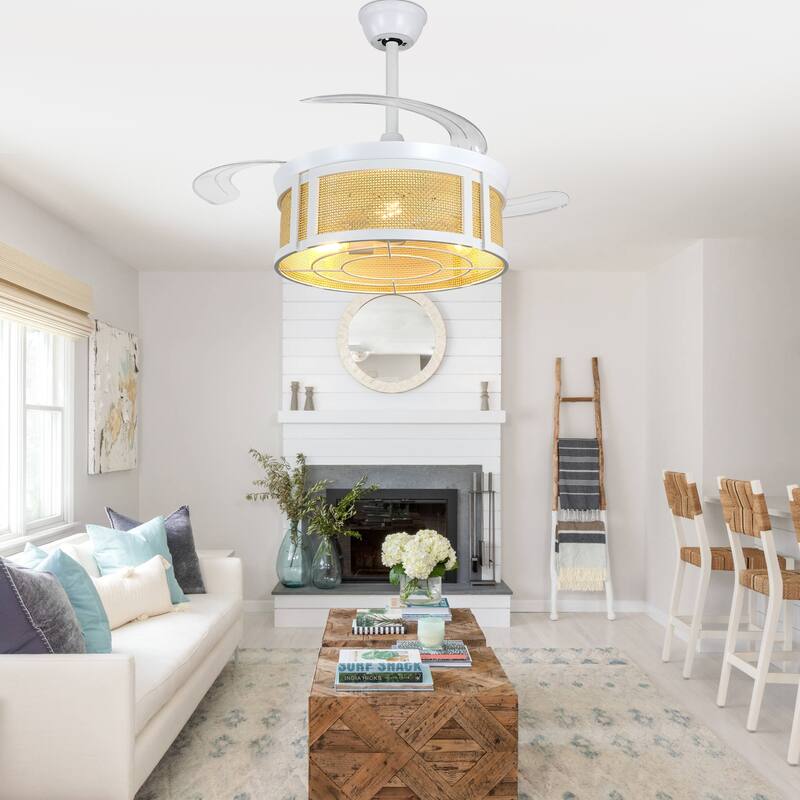 Bella Depot 42" Modern White Retractable Ceiling Fan with Light and Remote DC Motor