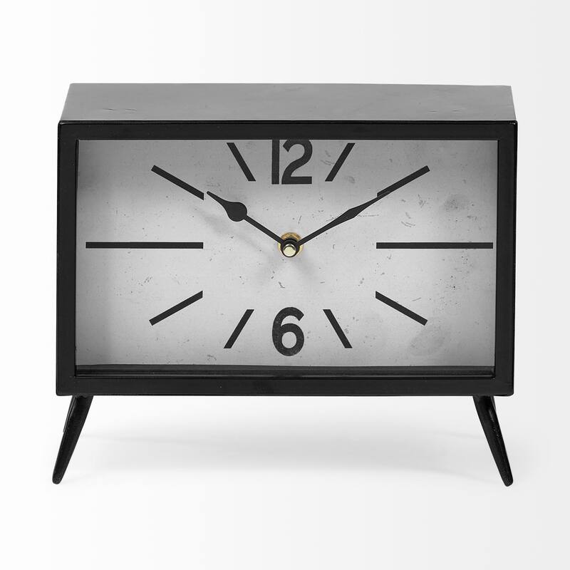 HomeRoots 11" Black And White Metal Table Clock - 6.00 in. x 11.00 in. x 8.50 in.