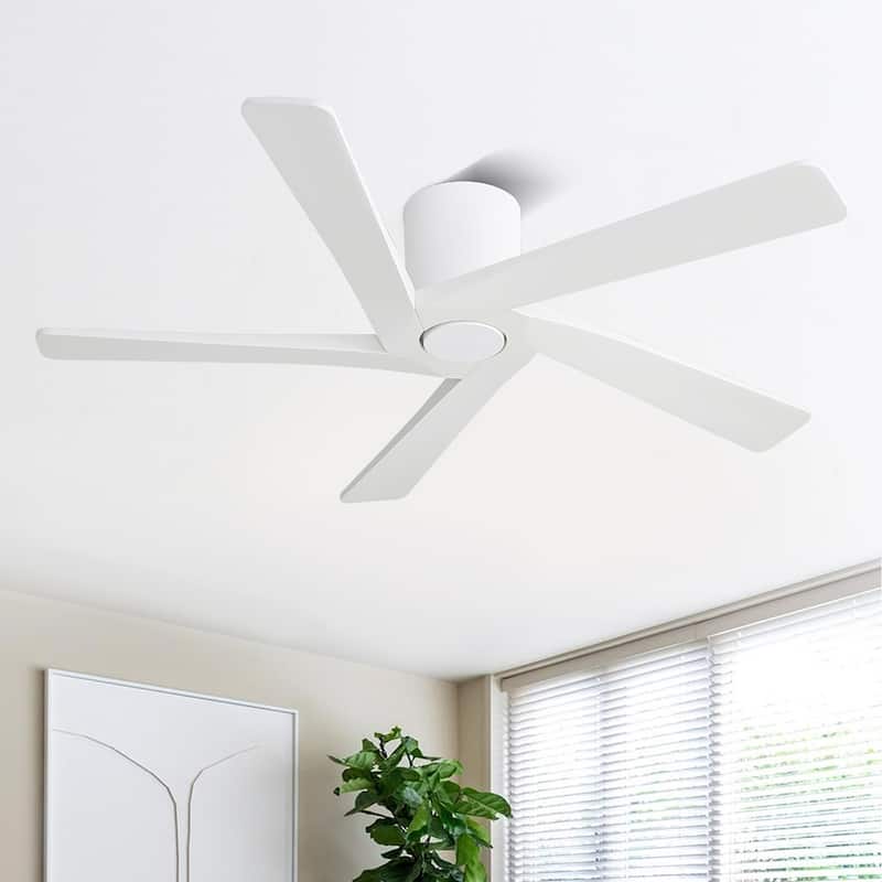 MLiAN 5 Solid Wood Blades Indoor Flush Mount Ceiling Fan with Remote - 54" - White