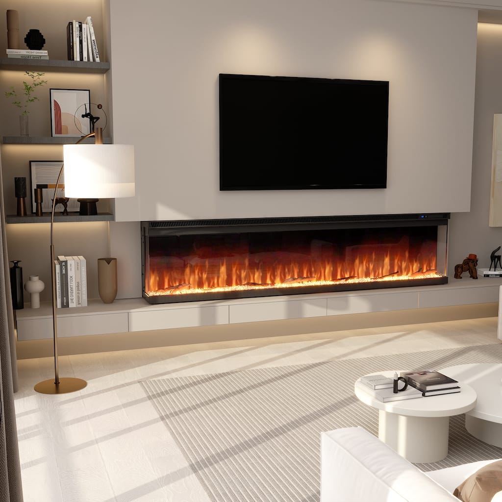 3-Sided Electric Fireplace with 12-Color Flame, Dual Heat Settings 750W/1500W, Smart App & Remote Control – 50/60/70 Inch