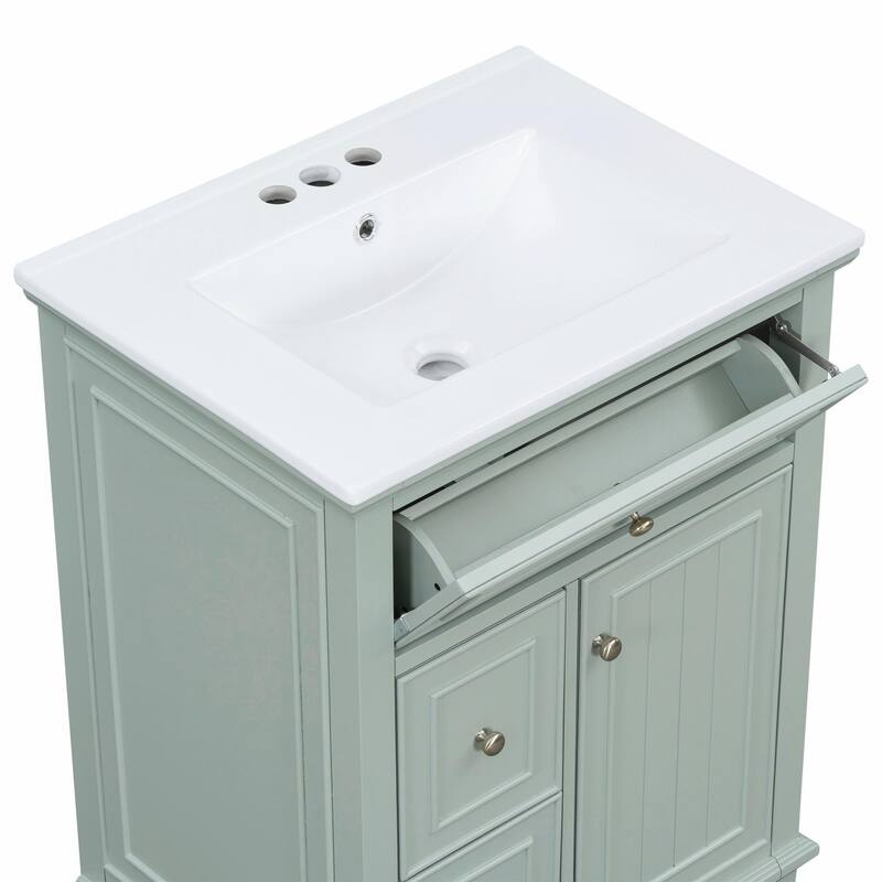 24" Bathroom Vanity with Sink, Bathroom Vanity Cabinet with One Flip Drawer and Two Drawers, Adjustable Shelf