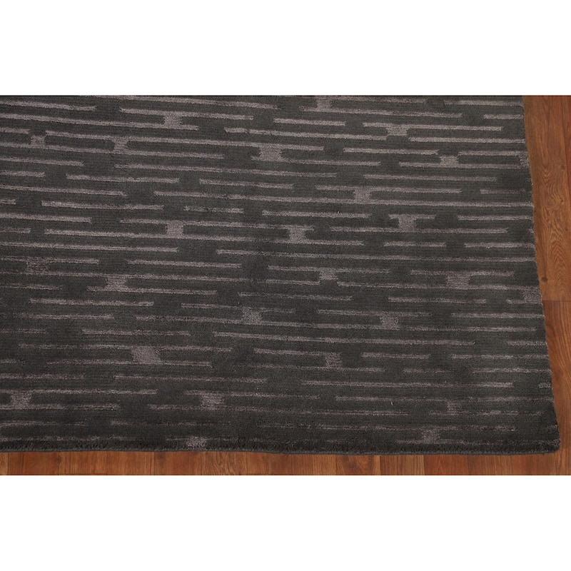 Striped Nepalese Oriental Area Rug Hand-Knotted Wool Carpet - 8'0" x 9'9"