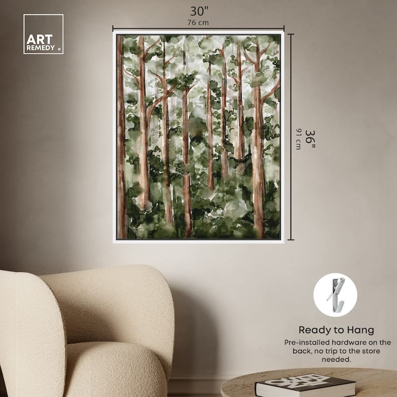 Art Remedy Wildy Forest Framed Landscape 1 Piece Canvas Wall Art Watercolor Style
