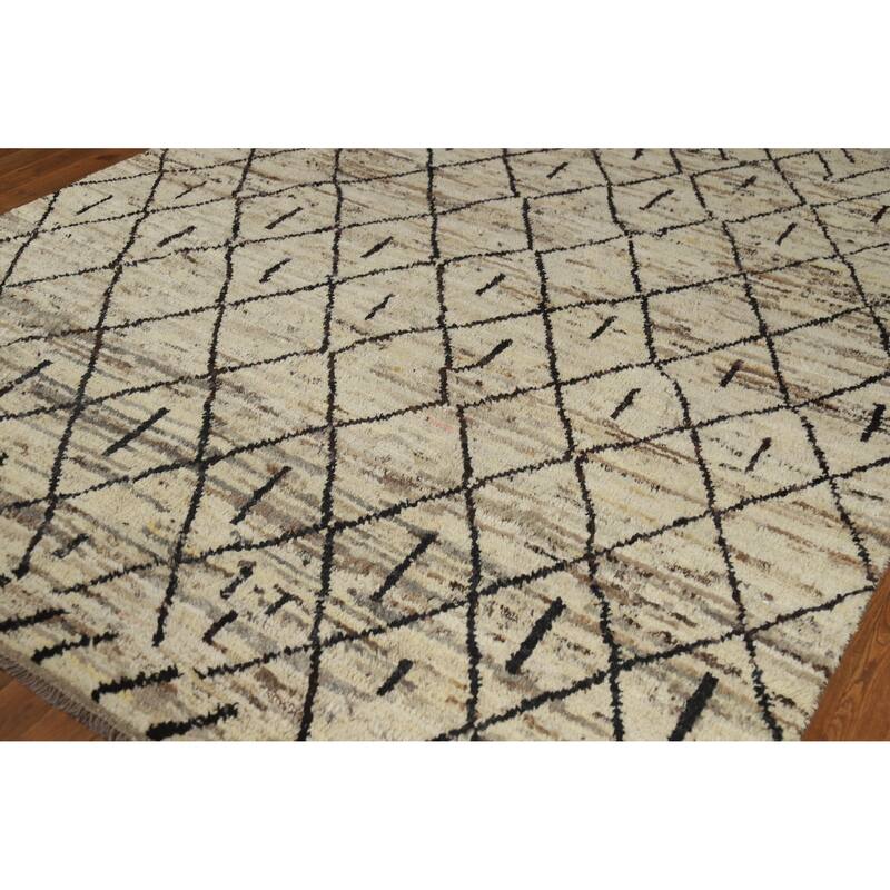 Geometric Trellis Moroccan Oriental Area Rug Hand-Knotted Wool Carpet - 6'11" x 9'5"