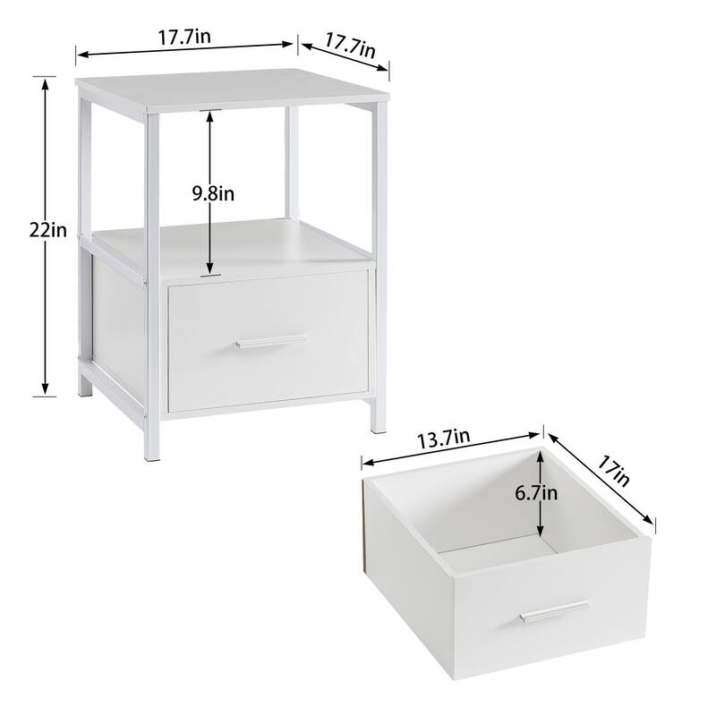 VECELO Nightstand Set of 1/2, Modern Square Side End Table, Living Room, Study Metal Frame