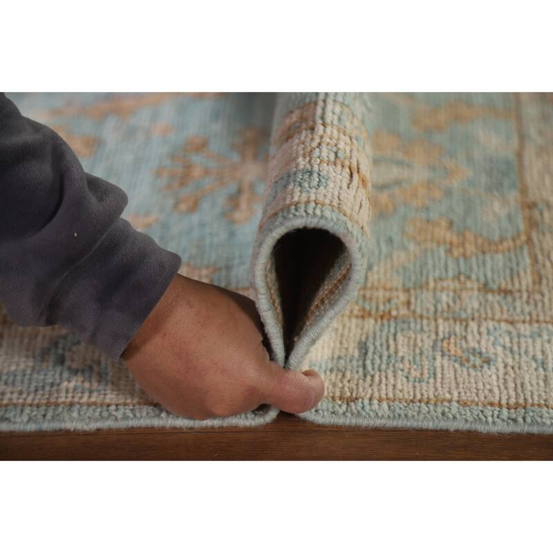 Light Blue Oushak Turkish Accent Rug Hand-Knotted Wool Carpet - 2'2"x 4'0"