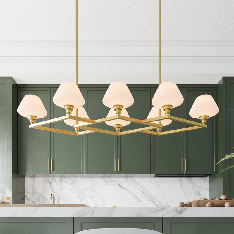 Acroma 8 - Light Steel & Glass Dimmable Chandelier - Satin Gold