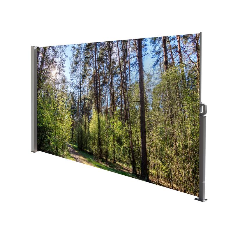 71"x138" Patio Retractable Side Awning Screen, semi-transparent with UV printing, ideal for blocking dust,sunshine and wind - Gray