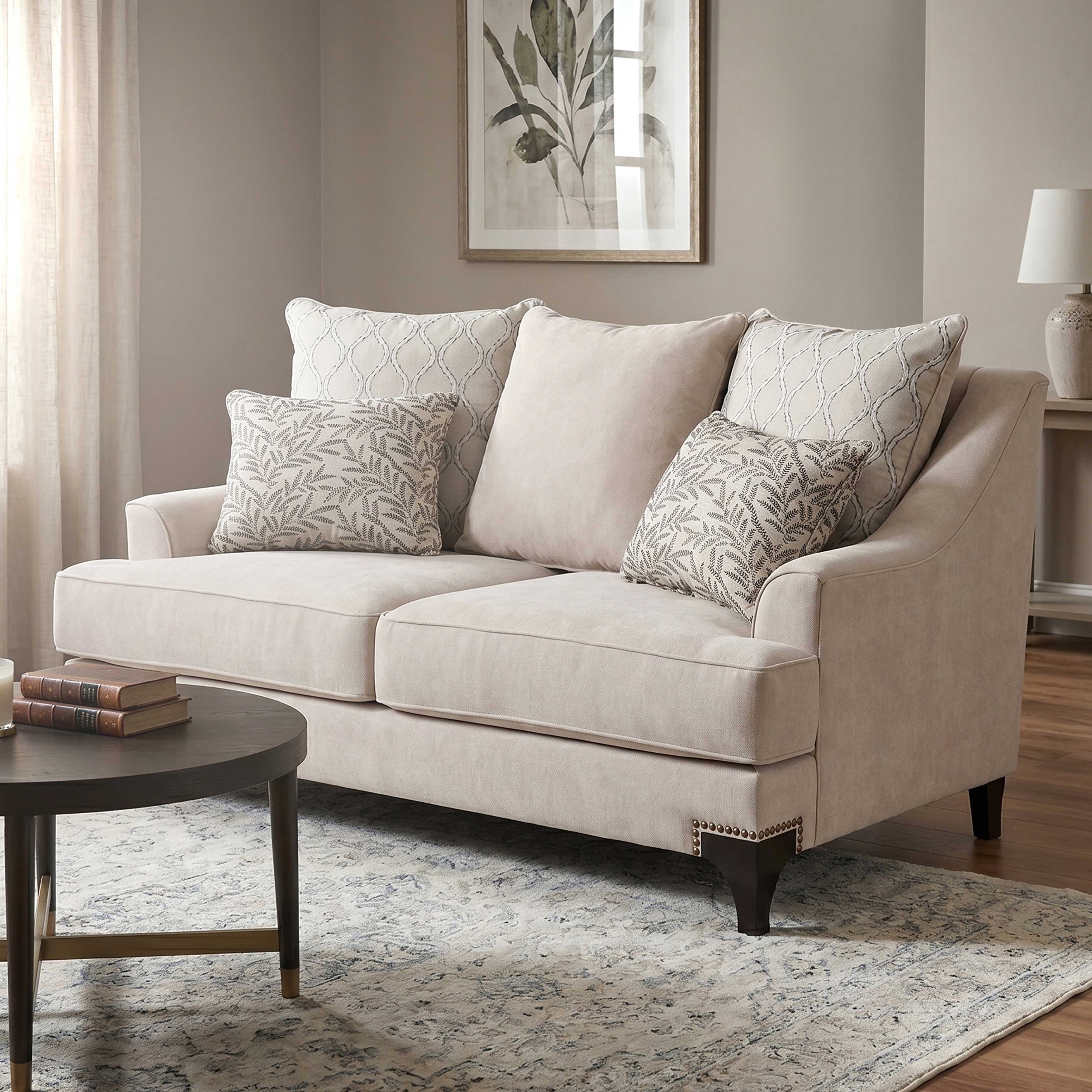 Furniture of America Gisc Contemporary Fabric Padded Nailhead Loveseat