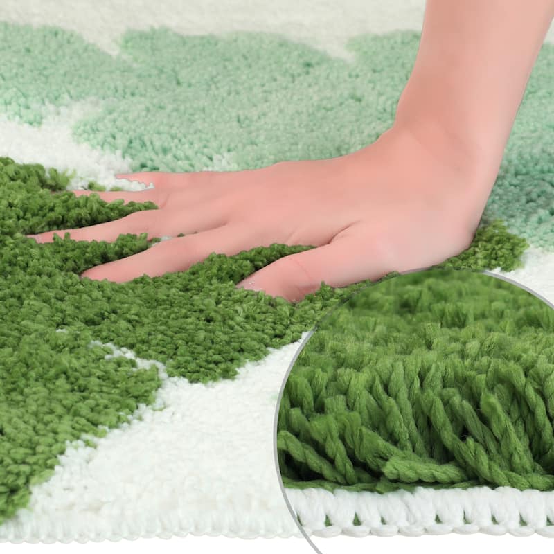 Cute Leaf Pattern Bath Rug, Boho Non Slip Bathroom Decor Washable Mat for Bedroom, Bath Tub, Hallway
