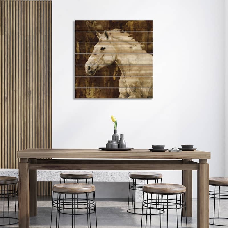 White Stallion Print On Wood by Martin Rose - Multi-Color