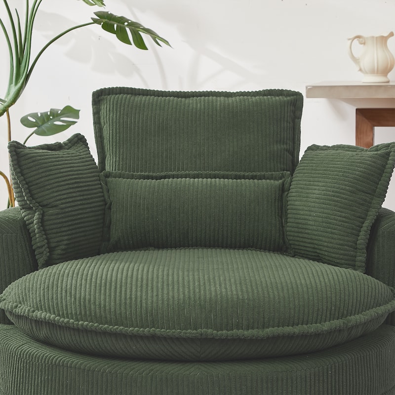 52" Upholstered Swivel Barrel Chair with Moon Storage Ottoman