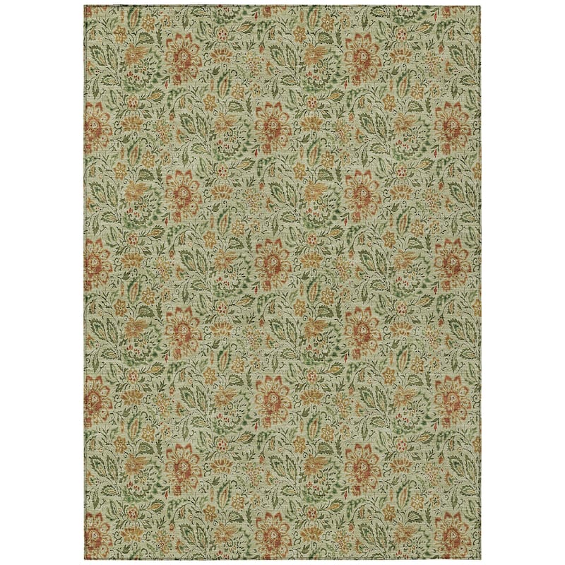 Machine Washable Indoor/ Outdoor Chantille Casual Floral Rug