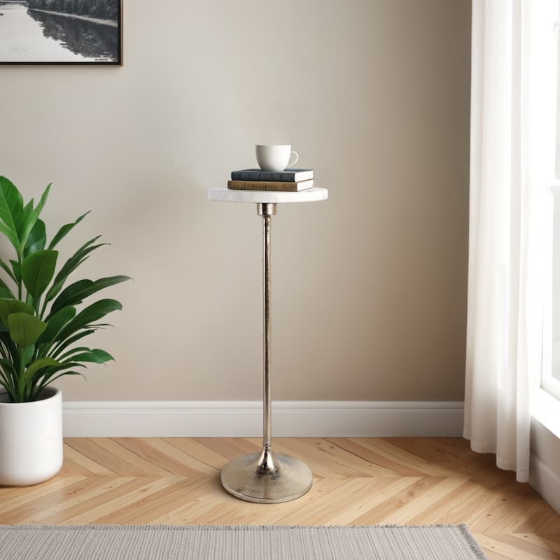Metal Base Marble Top Modern Glam Accent Table Round Silhouette - White/ Gold - 10" x 10" x 27"