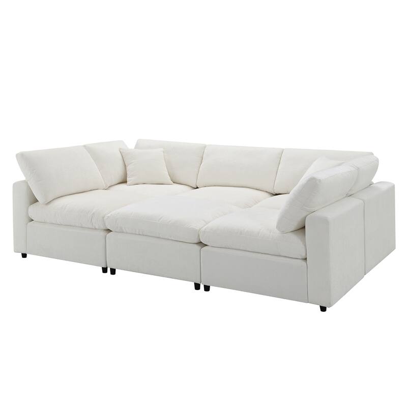 6-Piece Modular Cloud Chenille Sofa Bed with Ottoman by Harper&Bright Designs.
