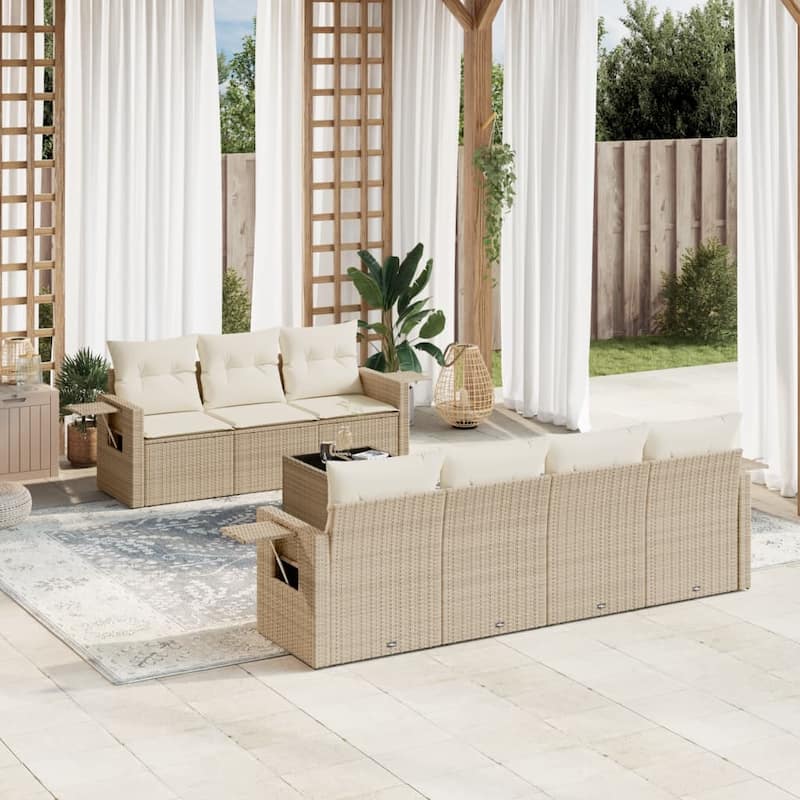 vidaXL Patio Sofa Set with Cushions Outdoor Furniture 8 Piece Poly Rattan - Beige - 24.4 x 33.5 x 27.2