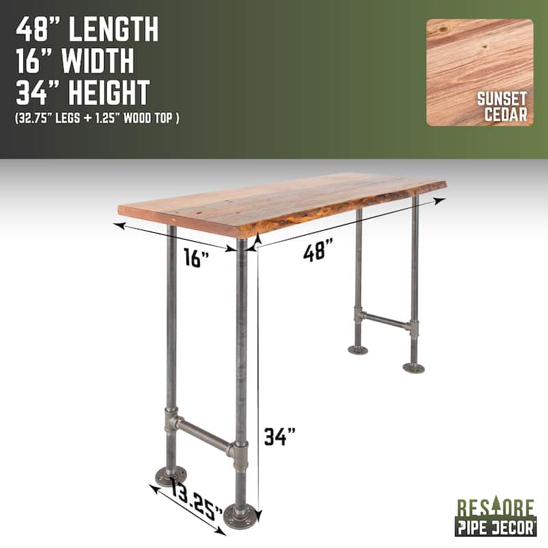 PIPE DECOR Solid Live Edge Wood Console Table with Industrial Pipe Legs