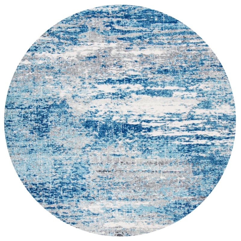 SAFAVIEH, Evoke Yukako Modern Abstract Distressed Rug - 6'7" Round - Light Blue/Grey