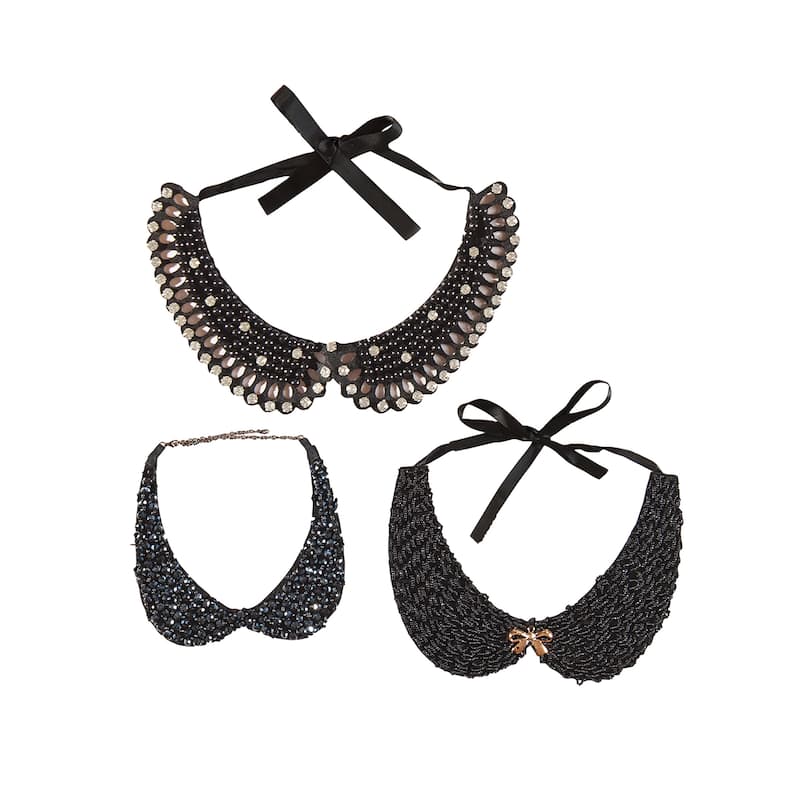 Black Beaded Collar A/3 - Set of 3