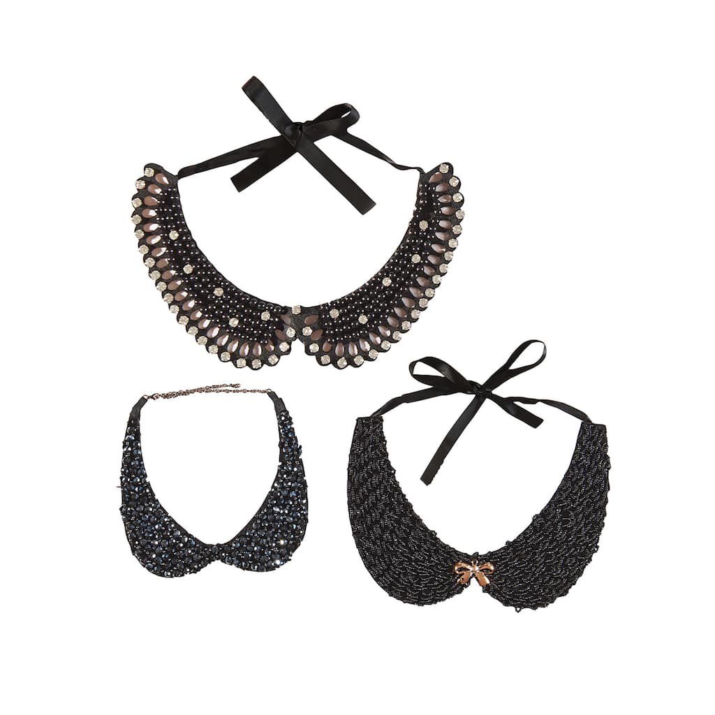 Black Beaded Collar A/3 - Set of 3