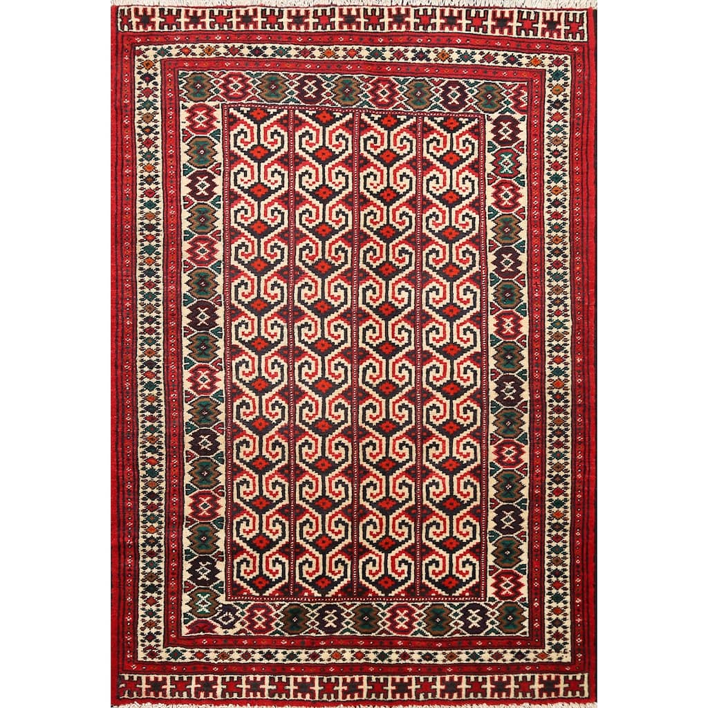 Geometric Persian Balouch Wool Area Rug Handmade Bedroom Carpet - 3'1" x 3'11"