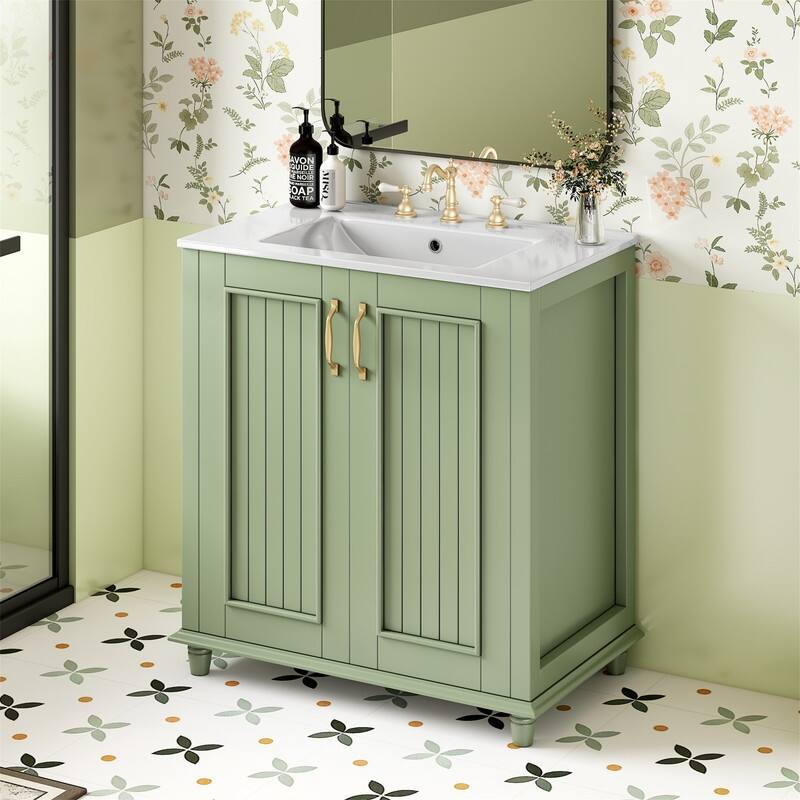 30 Inch Bathroom Vanity with Resin Sink Combo, Modern Bathroom Storage Cabinet with 2 Soft Close Doors and Hidden Drawer - Green