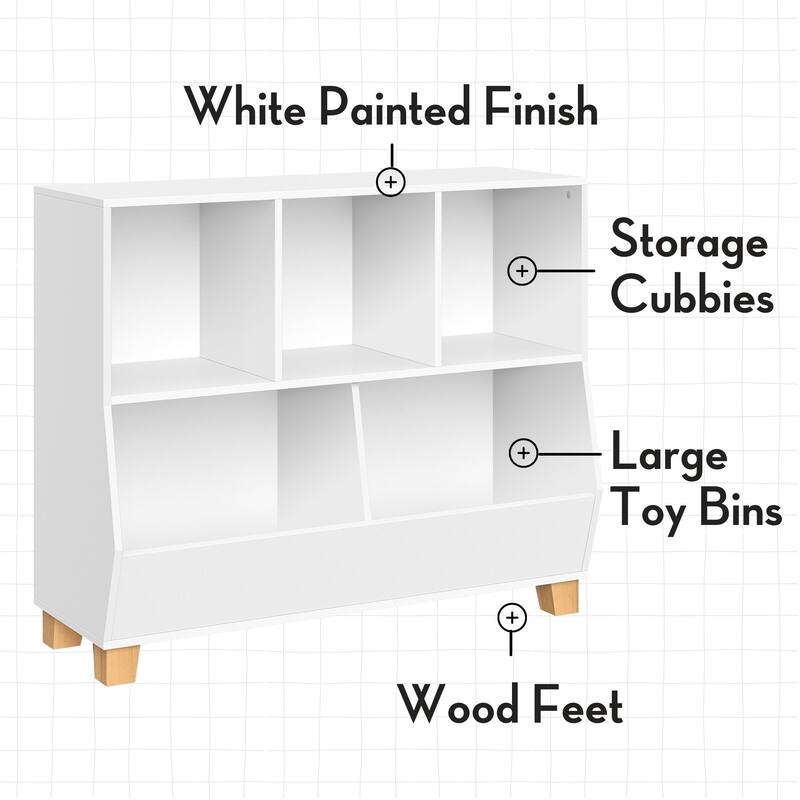 RiverRidge Kids Catch-All 35in Toy Storage Organizer with 3 Cubbies and 2 Storage Compartments - White with Optional Bins