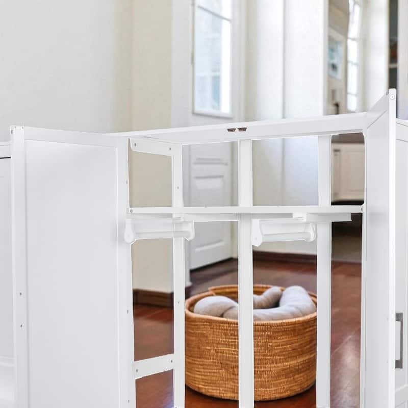 Queen Size Murphy Bed Wall Bed with Closet, Hydraulic Lift, Storage Shelf and Wardrobe, Space Saving Cabinet Bed