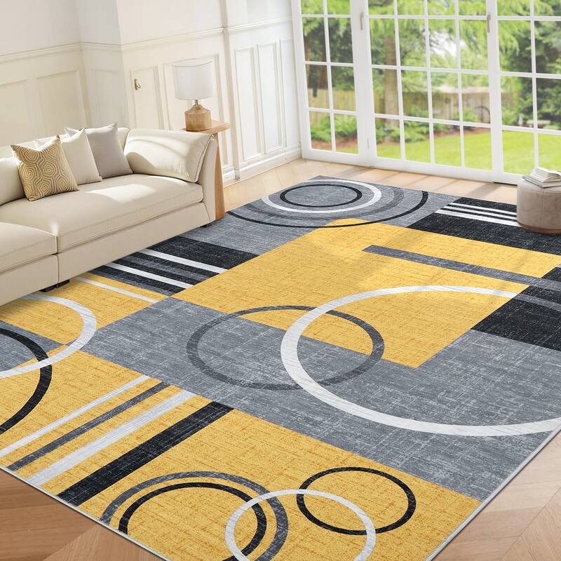Washable Rugs for Living Room Bedroom Circles Pattern Rug Modern Geometric Area Rug