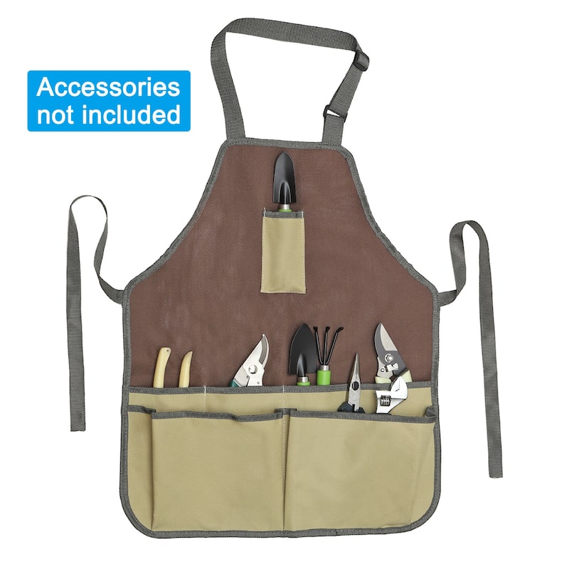 Gardening Apron with Pockets, Oxford Cloth Garden Apron with 7 Pockets - Brown - 21.26 x 17.32 Inch