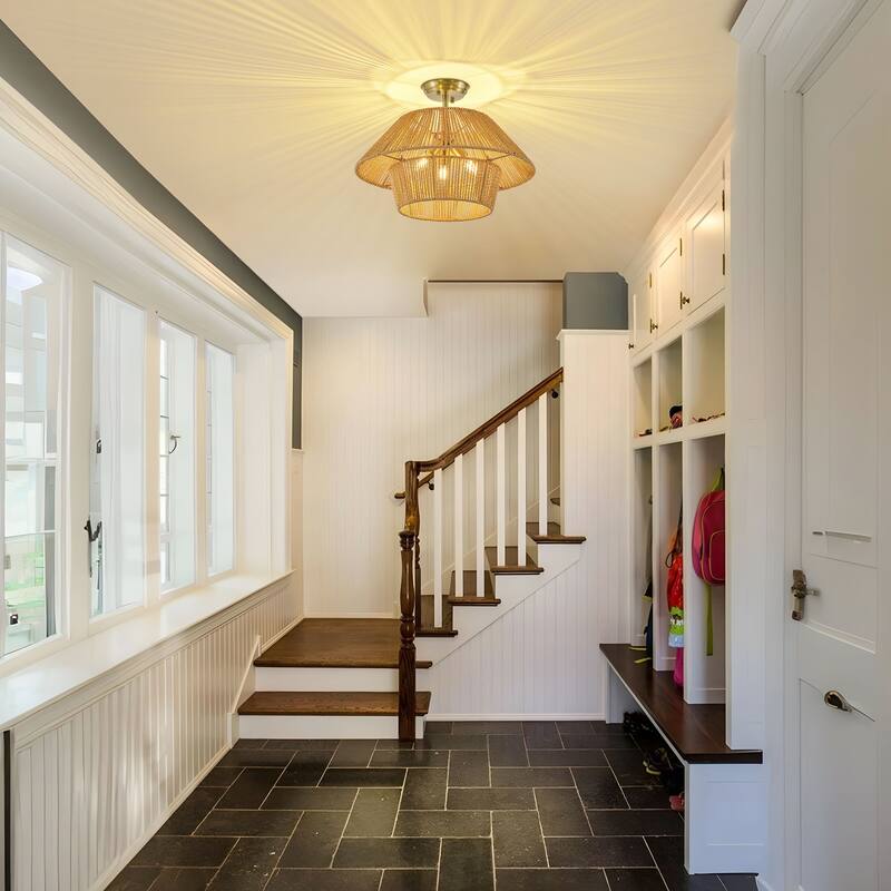 Starsky 3-Light 19.7in Rattan Handwoven Semi-flush Mount