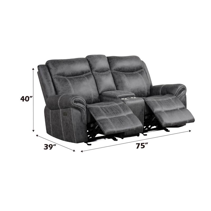 Dark Gray Polish Microfiber Power Motion Loveseat W/Usb
