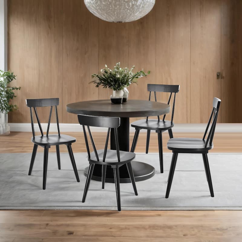 Windsor 17.4" Wide Wooden Dining Chairs - Set of 4 - Black