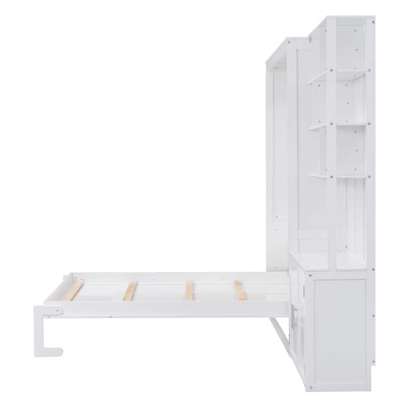 Full Size Murphy Bed with Multiple Storage Shelves and A Cabinet