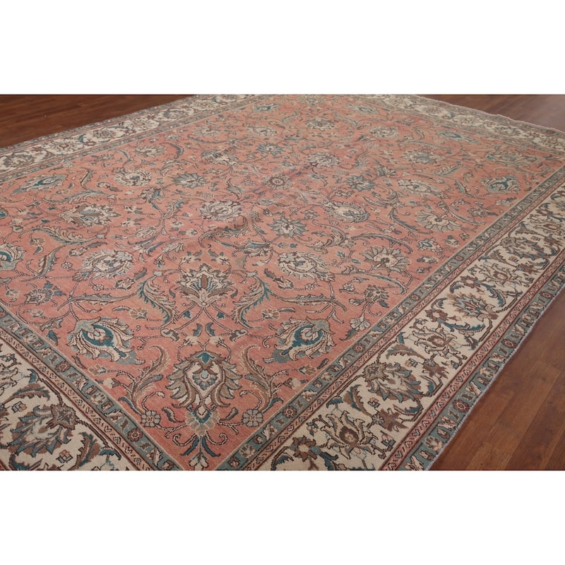 Pink Tabriz Persian Vintage Rug Hand-Knotted Oriental Wool Carpet - 9'9"x 12'10"