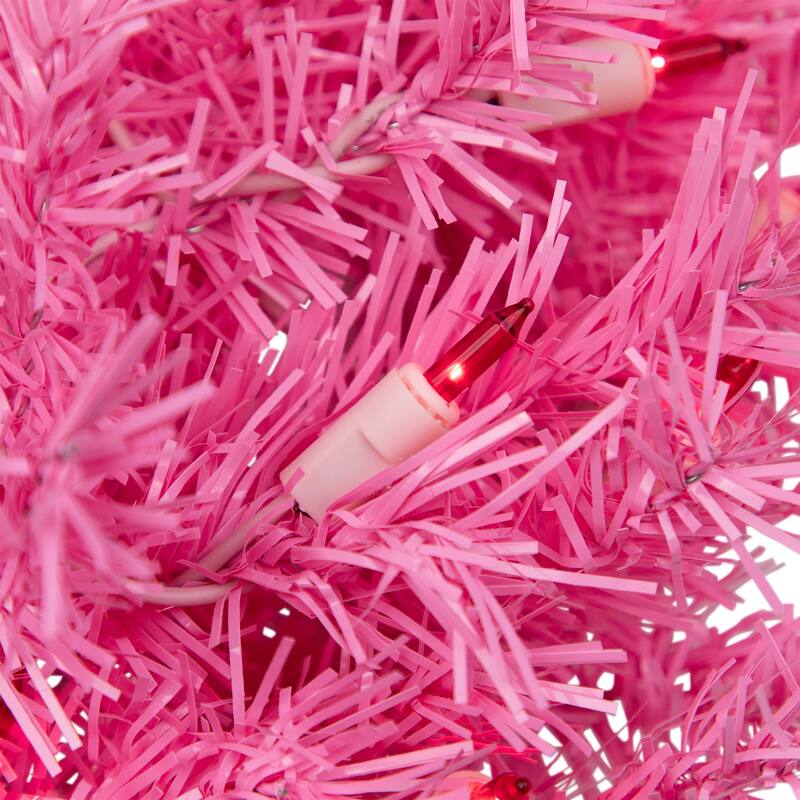 24" Pre-Lit Pink Spruce Artificial Christmas Wreath, Pink Lights