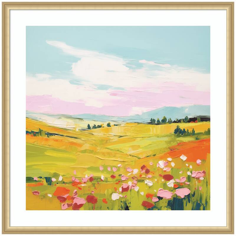 Kate and Laurel Framed Art Colorful Meadow Landscape by The Creative Bunch Studio - 34x34 - Gold