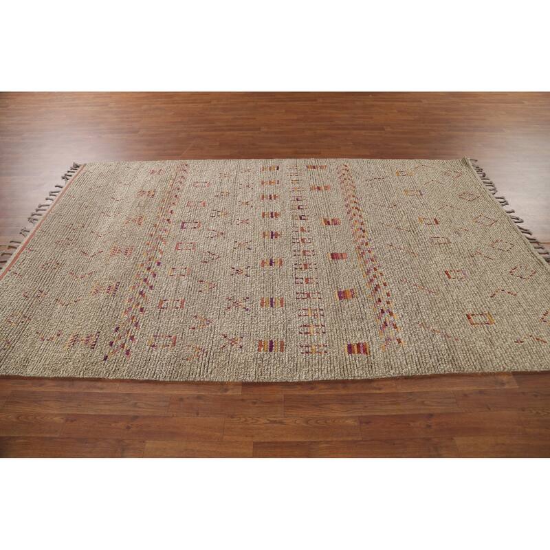 Earth Tone Moroccan Oriental Area Rug Handmade Wool Carpet - 5'7"x 8'10"