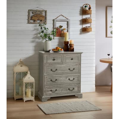 Anmytek Rustic Farmhouse 5 - Drawer Dresser - Antique White
