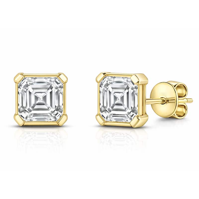 Auriya 14k Gold Lab Grown Asscher Diamond Stud Earrings 0.50 to 8.00 ct. tw. Push-Back (F-G VS) - White - Yellow - 3