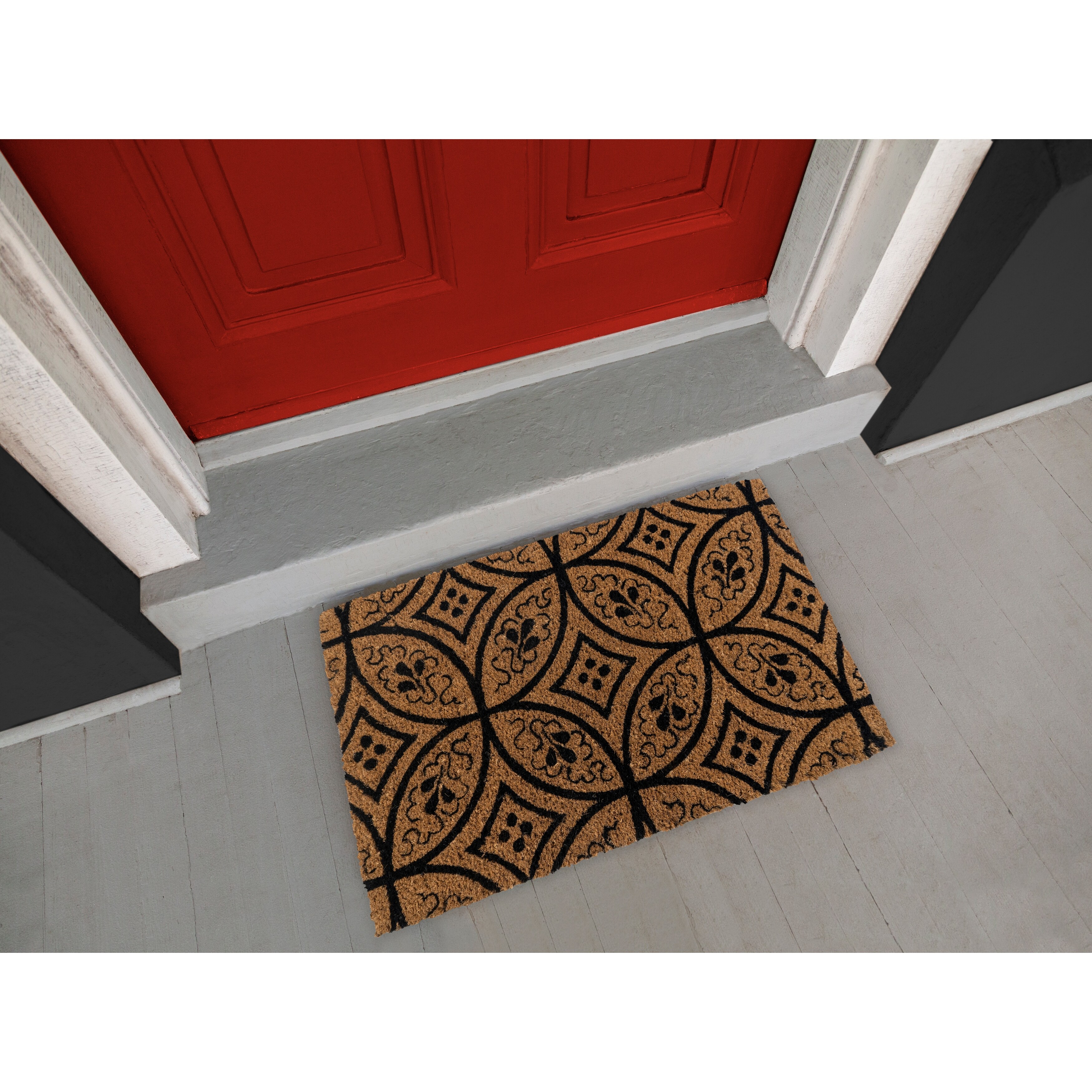 Entryways Williamsburg Winter Wishes Handwoven Coconut Fiber Doormat - Red / Brown