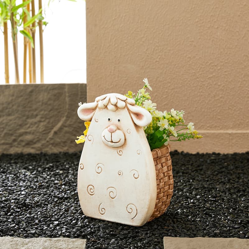 Glitzhome 13"H MGO Cute Sheep Cow Shape Statue Planter Pot Gift